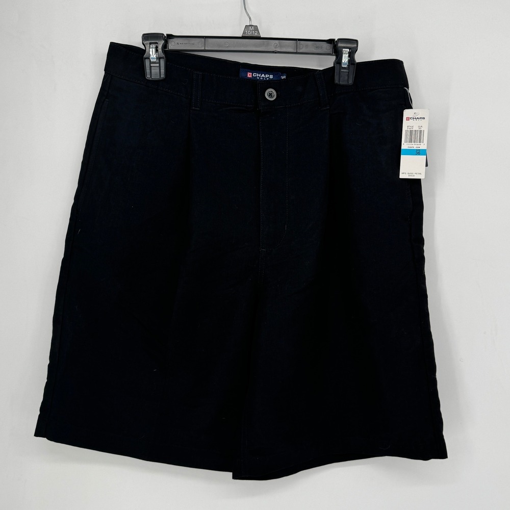 Chaps Golf Mens Black Pleated Chino‎ Shorts Size 36 New Pockets  High Rise